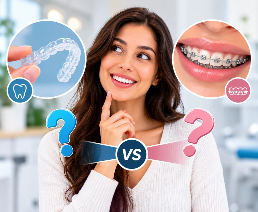 Invisalign clear aligners vs traditional braces for adult teeth straightening